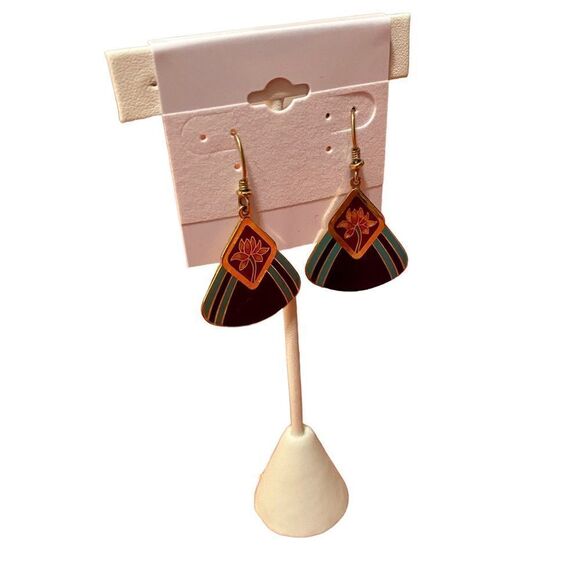 Signed Laurel Burch Vintage Art Deco Style Drop Earrings. - Picture 3 of 6